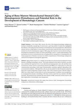 Aging of Bone Marrow Mesenchymal Stromal Cells: Hematopoiesis Disturbances and Potential Role in the Development of Hematologic Cancers