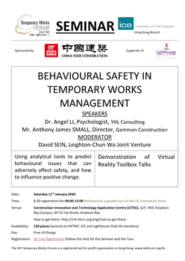 BEHAVIOURAL SAFETY in TEMPORARY WORKS MANAGEMENT SPEAKERS Dr