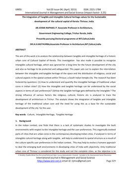 The Integration of Tangible and Intangible Cultural Heritage Values for the Sustainable Development of the Cultural Capital of Kerala: Thrissur, India