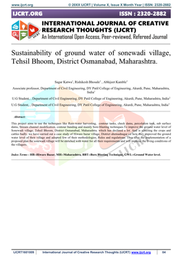 Sustainability of Ground Water of Sonewadi Village, Tehsil Bhoom, District Osmanabad, Maharashtra