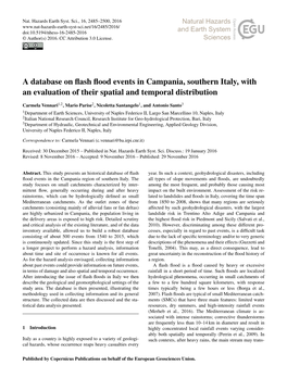 A Database on Flash Flood Events in Campania, Southern Italy, with An