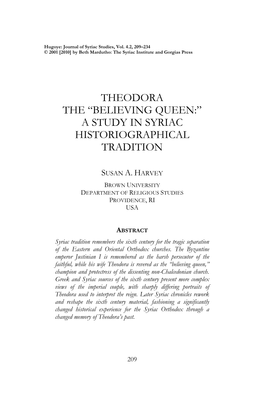 Theodora the “Believing Queen:” a Study in Syriac Historiographical Tradition