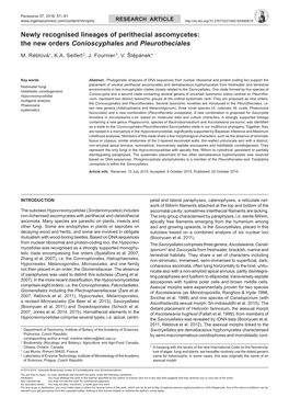 Newly Recognised Lineages of Perithecial Ascomycetes: the New Orders Conioscyphales and Pleurotheciales