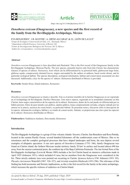 Onagraceae), a New Species and the First Record of the Family from the Revillagigedo Archipelago, Mexico