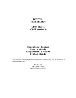 (CP/M Version 3) Operating System User's Guide Programmer's Guide