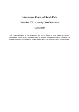 January 2003 Newsletter Disclaimer