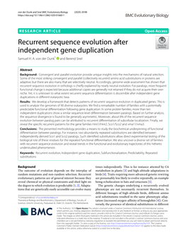 Recurrent Sequence Evolution After Independent Gene Duplication Samuel H