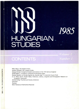 Hungarian Studies 1. No. 1. [1985.]