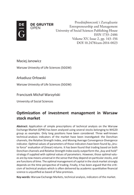 Optimization of Investment Management in Warsaw Stock Market