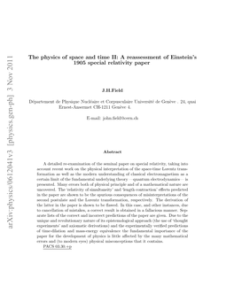 The Physics of Space and Time II: a Reassessment of Einstein's 1905