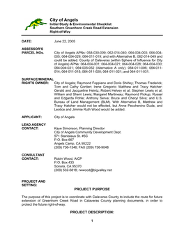 City of Angels Initial Study & Environmental Checklist Southern Greenhorn Creek Road Extension