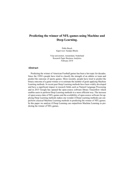 Predicting the Winner of NFL-Games Using Machine and Deep Learning