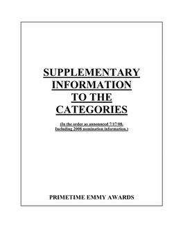 Supplementary Information to the Categories