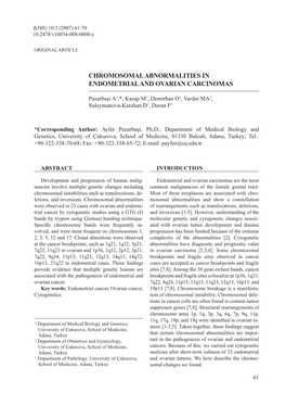 Chromosomal Abnormalities in Endometrial and Ovarian Carcinomas