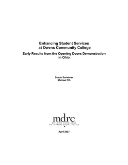 Enhancing Student Services at Owens Community College Early Results from the Opening Doors Demonstration in Ohio