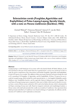 Scleractinian Corals (Fungiidae, Agariciidae and Euphylliidae) Of