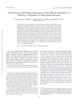 Psychological and Biological Responses to Race-Based Social Stress As Pathways to Disparities in Educational Outcomes