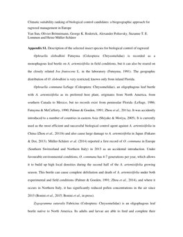 Climatic Suitability Ranking of Biological Control Candidates: a Biogeographic Approach for Ragweed Management in Europe Yan Sun, Olivier Brönnimann, George K