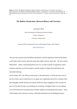 The Balfour Declaration: Between History and Narrative