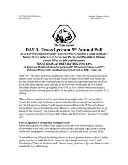 DAY 3: Texas Lyceum 5Th Annual Poll