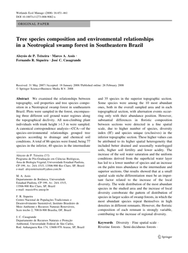 Tree Species Composition and Environmental Relationships in a Neotropical Swamp Forest in Southeastern Brazil