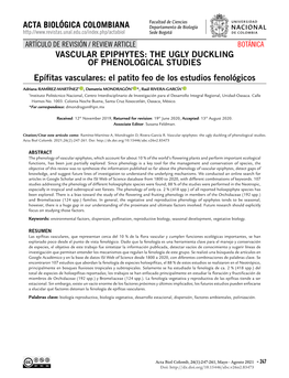VASCULAR EPIPHYTES: the UGLY DUCKLING of PHENOLOGICAL STUDIES Epífitas Vasculares: El Patito Feo De Los Estudios Fenológicos
