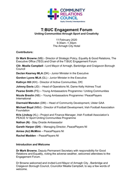 T:BUC Engagement Forum Uniting Communities Through Sport and Creativity