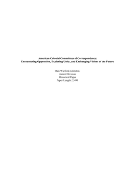 American Colonial Committees of Correspondence: Encountering Oppression, Exploring Unity, and Exchanging Visions of the Future