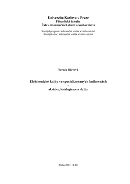 Univerzita Karlova V Praze Elektronické Knihy Ve Specializovaných Knihovnách