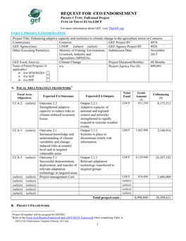 REQUEST for CEO ENDORSEMENT PROJECT TYPE: Full-Sized Project TYPE of TRUST FUND:LDCF