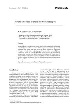 Protistology Testate Amoebae of Arctic Tundra Landscapes