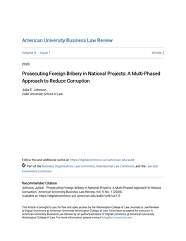 Prosecuting Foreign Bribery in National Projects: a Multi-Phased Approach to Reduce Corruption