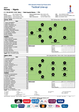 Tactical Line-Up Norway - Nigeria