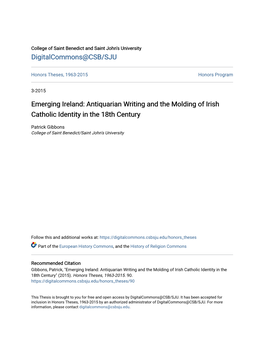 Antiquarian Writing and the Molding of Irish Catholic Identity in the 18Th Century