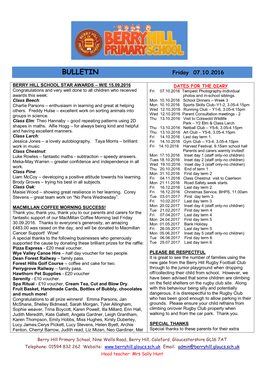 BULLETIN Friday 07.10.2016