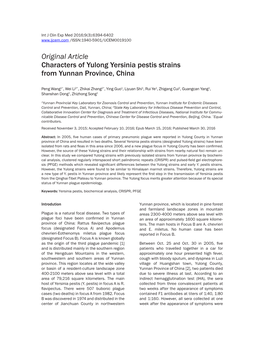 Original Article Characters of Yulong Yersinia Pestis Strains from Yunnan Province, China