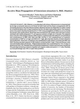In-Vitro Mass Propagation of Limonium Sinuatum L. Mill. (Statice) (2004)