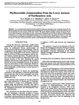 Phylloceratids (Ammonoidea) from the Lower Jurassic of Northeastern Asia