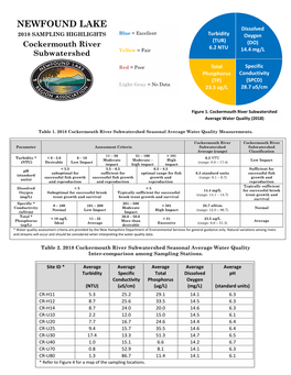 NEWFOUND LAKE Dissolved 2018 SAMPLING HIGHLIGHTS Blue = Excellent Turbidity Oxygen (TUR) Cockermouth River (DO) Yellow = Fair 6.2 NTU 14.4 Mg/L Subwatershed