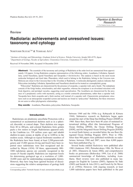 Radiolaria: Achievements and Unresolved Issues: Taxonomy and Cytology