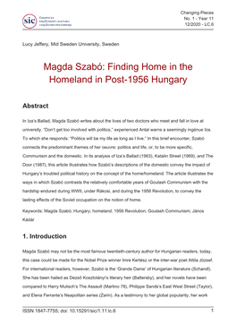 Magda Szabó: Finding Home in the Homeland in Post-1956 Hungary