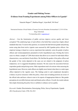 Gender and Policing Norms: Evidence from Framing Experiments Among Police Officers in Uganda*