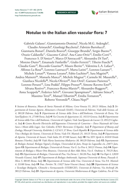 Notulae to the Italian Alien Vascular Flora: 7 157 Doi: 10.3897/Italianbotanist.7.36386 RESEARCH ARTICLE