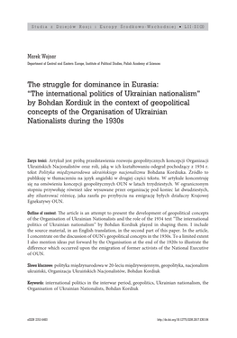 The International Politics of Ukrainian Nationalism