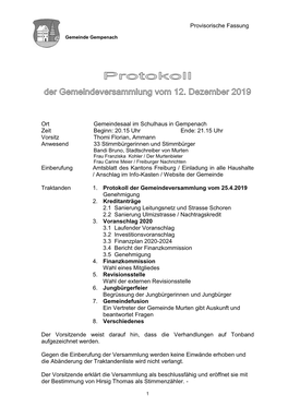 Provisorische Fassung Ort Gemeindesaal Im