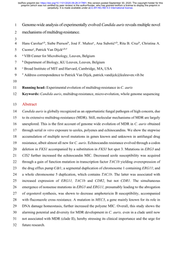 Genome-Wide Analysis of Experimentally Evolved Candida Auris Reveals Multiple Novel 2 Mechanisms of Multidrug-Resistance