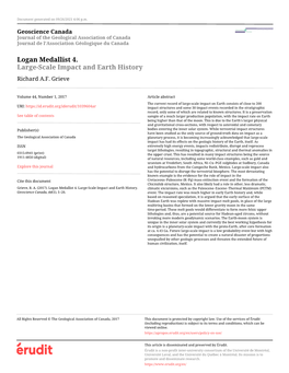 Logan Medallist 4. Large-Scale Impact and Earth History Richard A.F