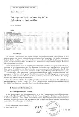 Beiträge Zur Insektenfauna Der DDR: Coleoptera — Oedemeridae