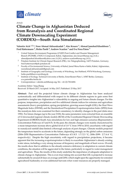 Climate Change in Afghanistan Deduced from Reanalysis and Coordinated Regional Climate Downscaling Experiment (CORDEX)—South Asia Simulations