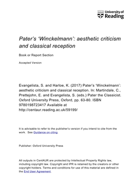 Winckelmann’: Aesthetic Criticism and Classical Reception